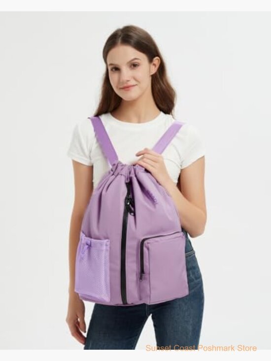 Water-Resistant Drawstring Backpack with Shoe Compartment